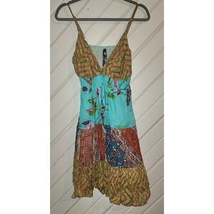 Y2K Mini Baby Doll Dress Womens L  Butterfly Floral Bohemian Spring Lined Summer